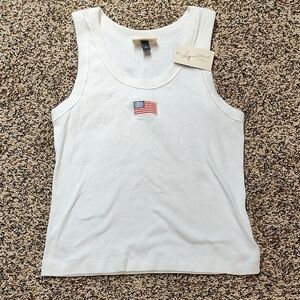 Universal Thread | White Ribbed Tank Top with American Flag Patch